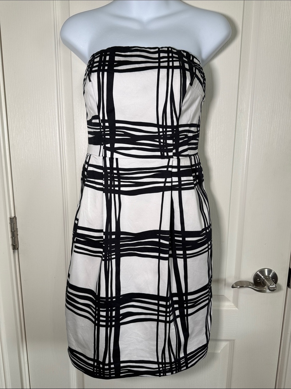 Express Design Studio Strapless Black White Plaid Sheath Dress Size 4